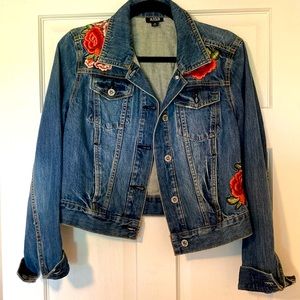 Rose embroidery denim jean jacket. Size medium, a.n.a (A New Approach).